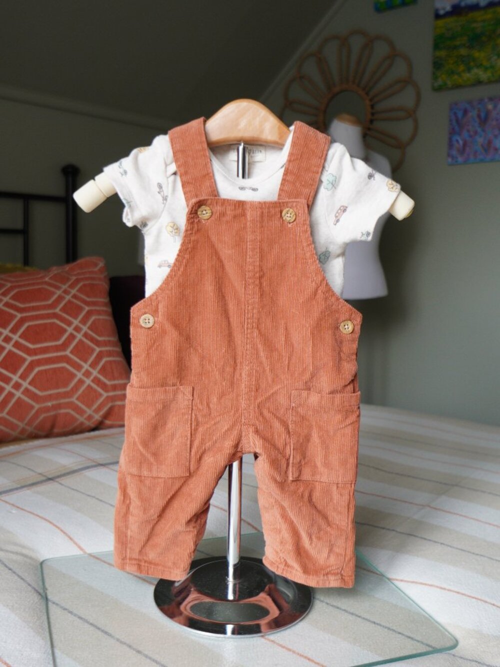 orange corduroy 3/6 month old baby outfit